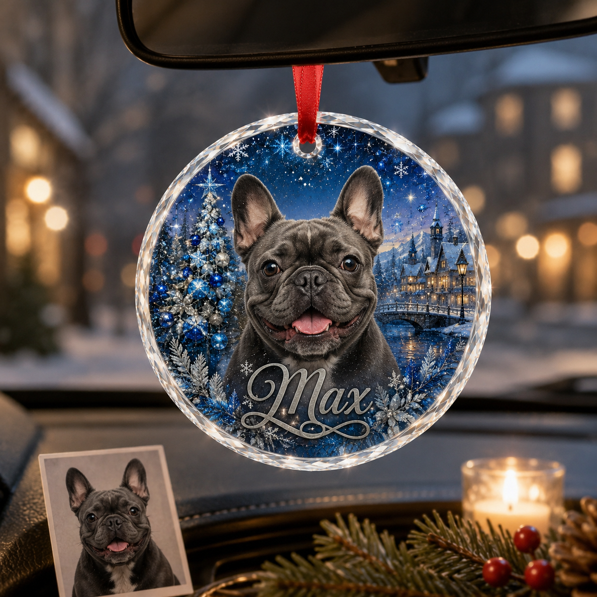 Custom Photo Dog Glass At Christmas Dusk