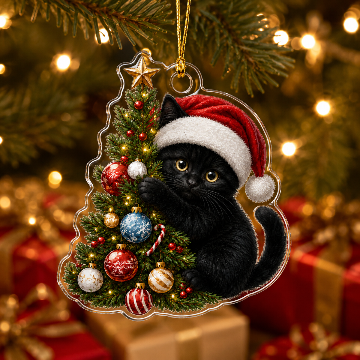 Cat With Christmas Tree Black Cat