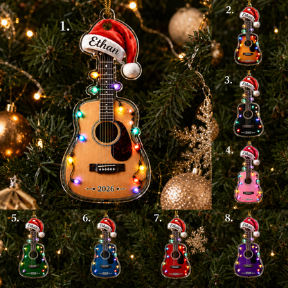 Guitar Custom Name Acrylic - Acoustic Guitar Santa Hat and Lights