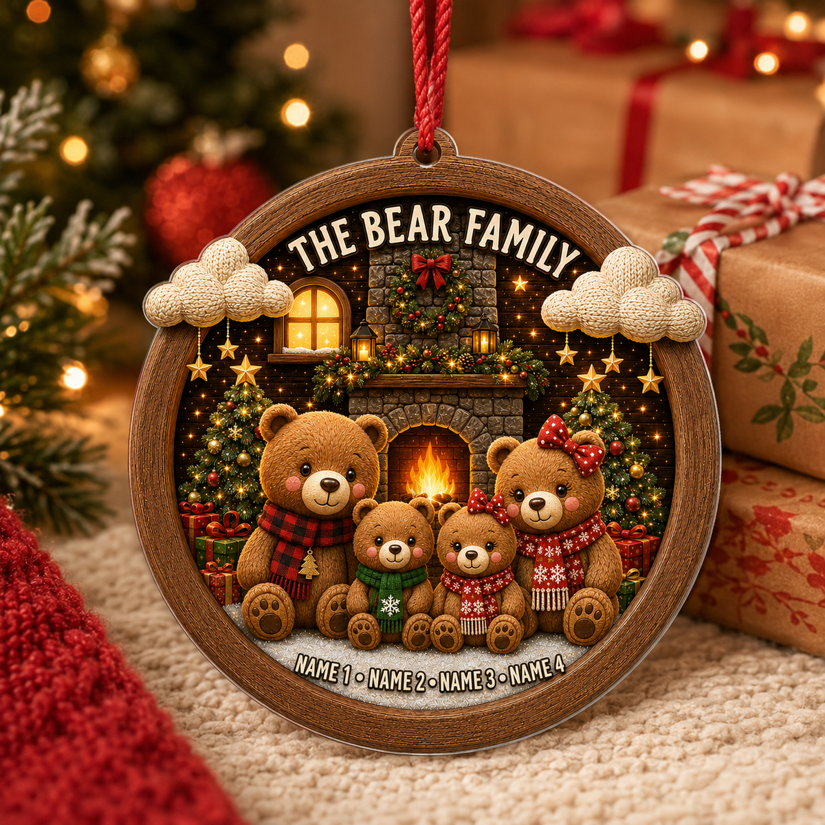 Christmas Family Wood Bear