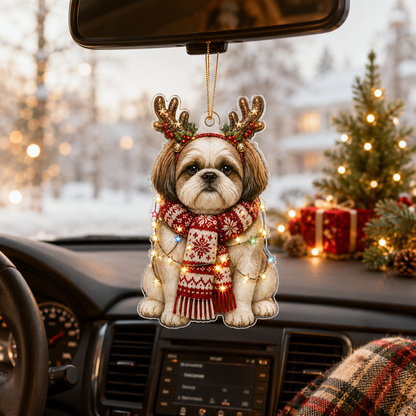 Dog Decor with Antlers & Scarf Shih Tzu