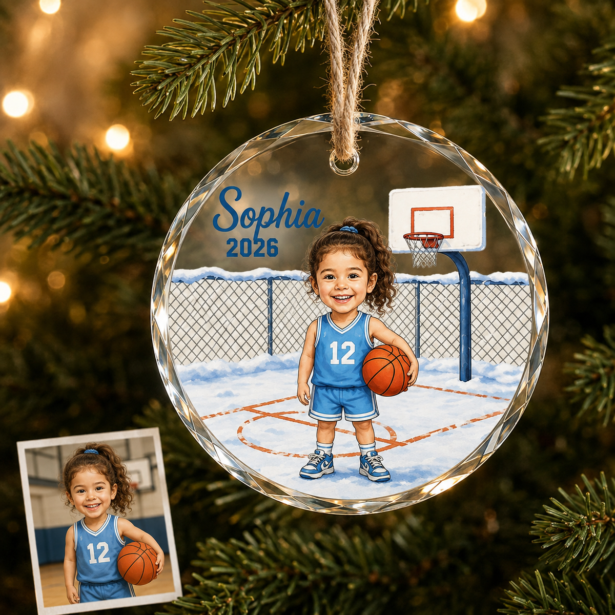 Custom Photo Sport Glass Ornament Basketball Winter Cartoon