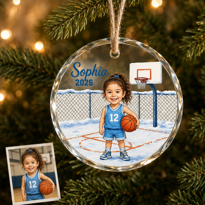Custom Photo Sport Glass Ornament Basketball Winter Cartoon