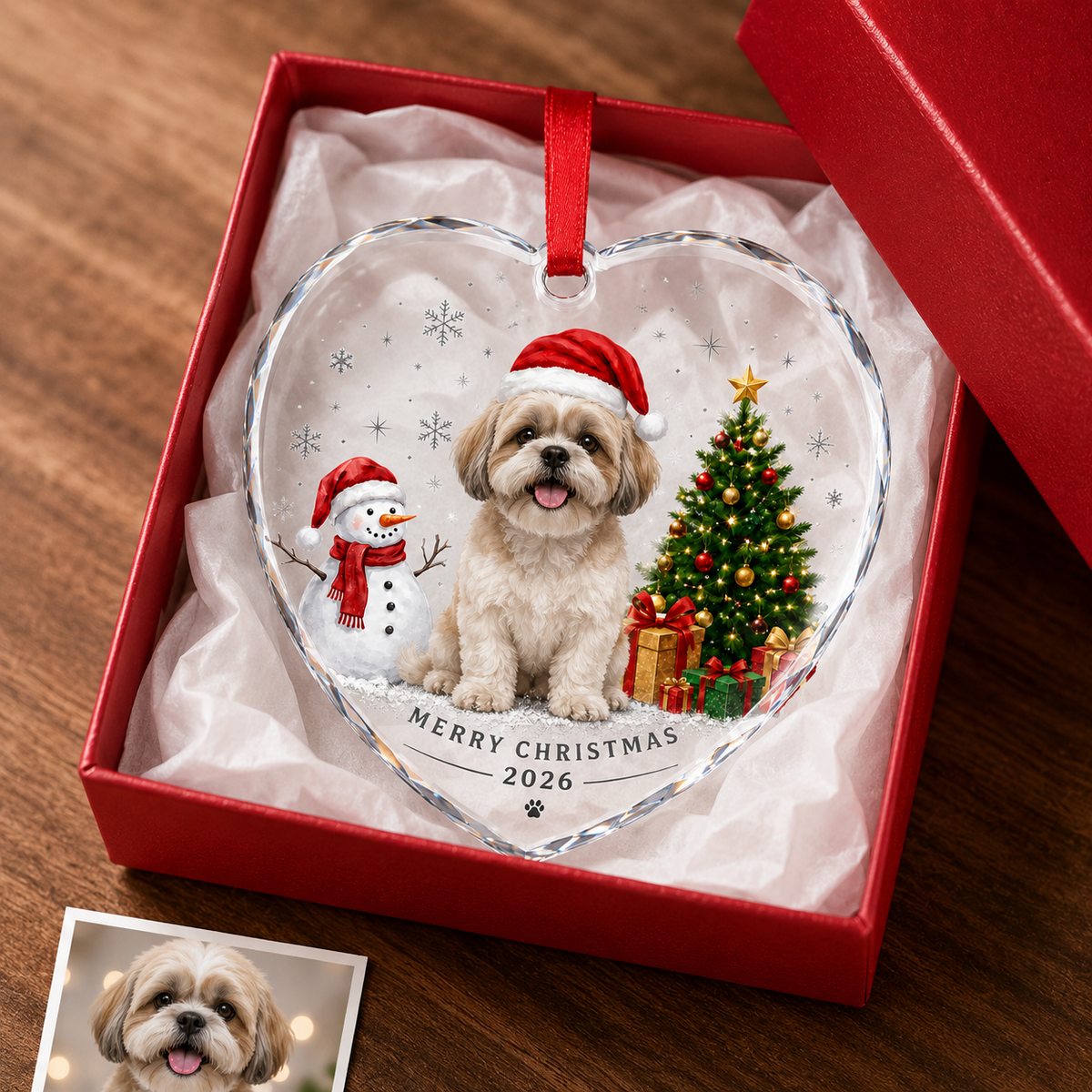 Custom Photo Dog Glass Dog With Snowman