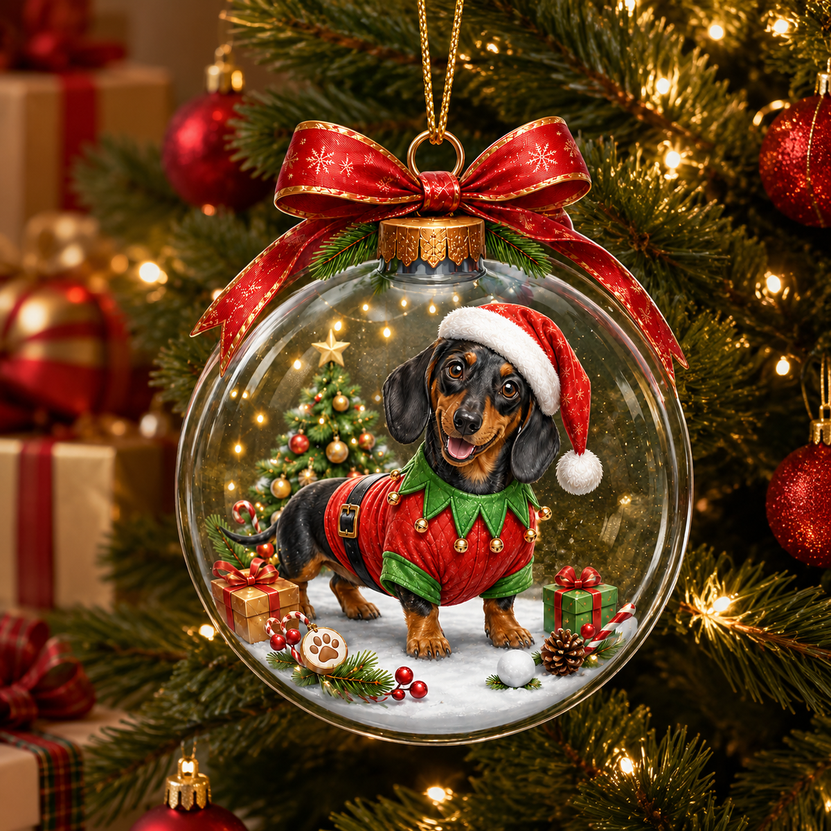 Dog Santa Bauble Ball Dachshund