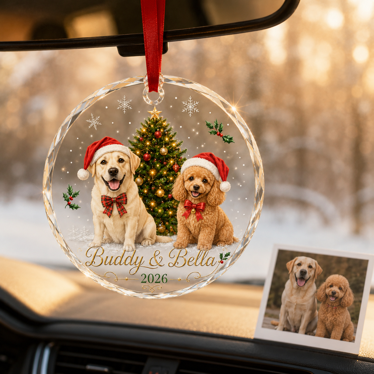 Custom Photo Dog Glass Christmas Tree