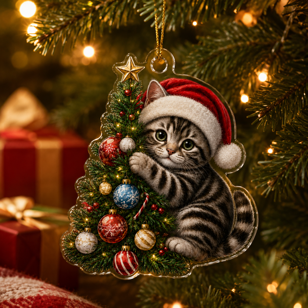 Cat With Christmas Tree American Shorthair