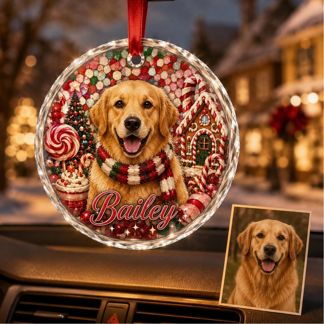 Custom Photo Dog Glass Dog With Gingerbread House