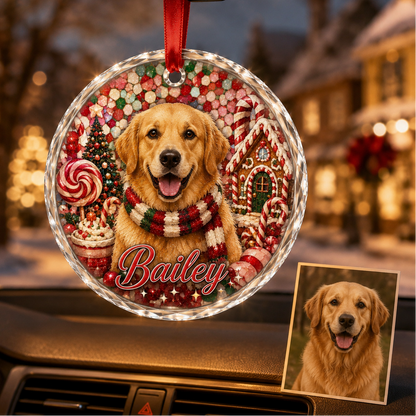 Custom Photo Dog Glass Dog With Gingerbread House