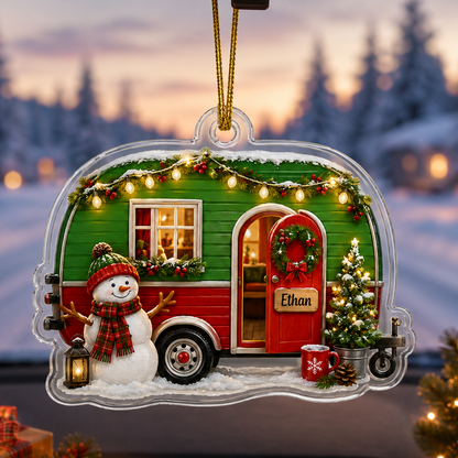 Camping Personalize Acrylic Snowman Mobile Home