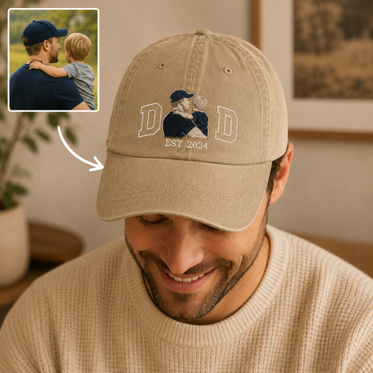 Custom Photo Dad Embroidered Hat, Personalized Cap, Custom Portrait Dad Hat, Father’s Day Gift TOM99