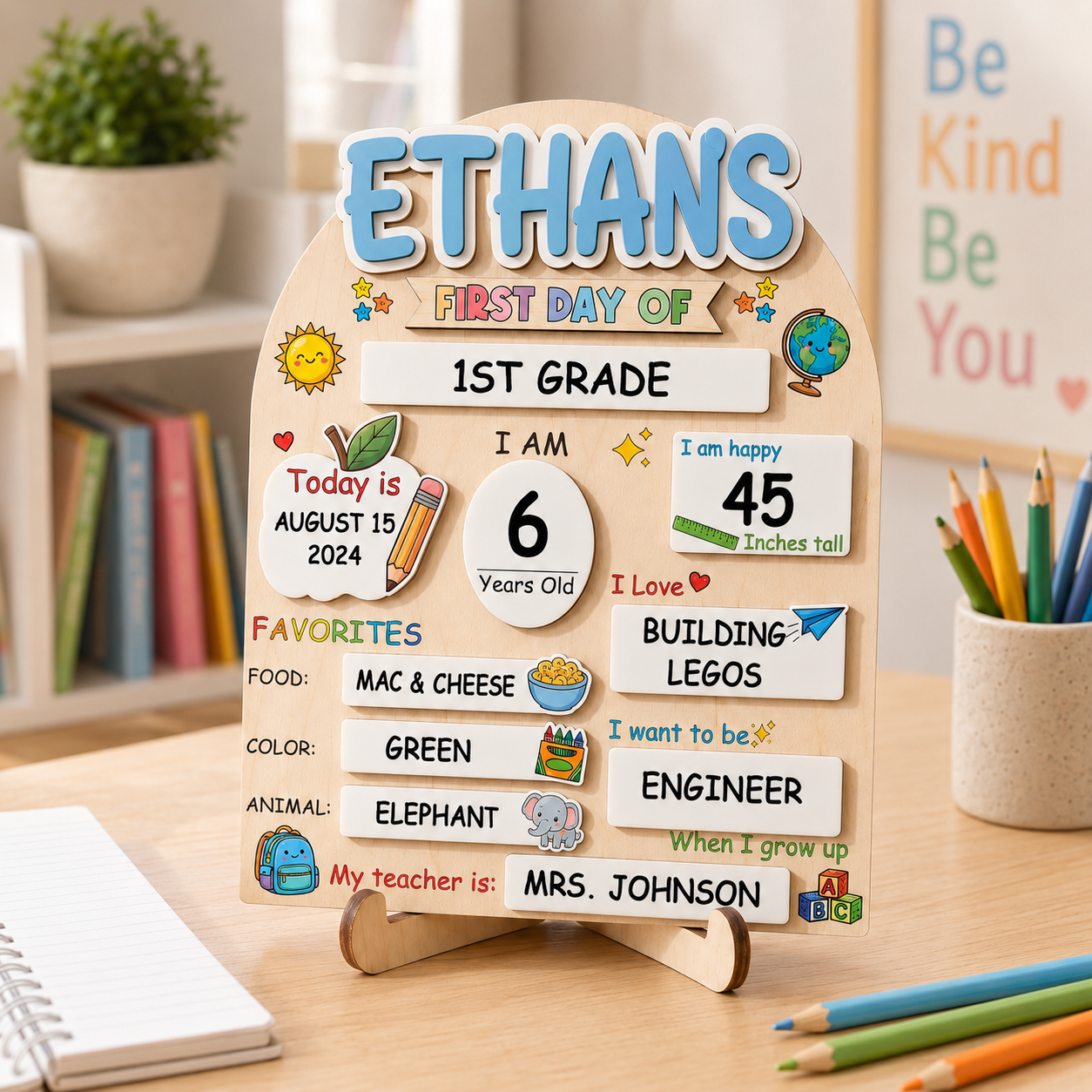 Personalized School Sign for Kids, First Day of School Keepsake Board THUC99