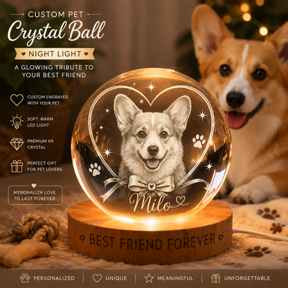Dog Memorial Crystal Ball Lamp, Custom Pet Photo Night Light, Personalized Dog Keepsake THUC99