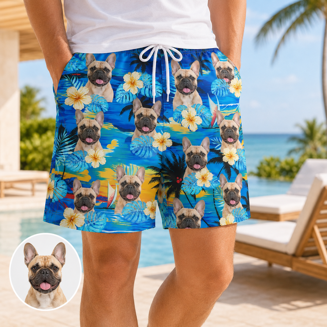 Custom Photo Dog Beach Shorts Personalized Pet Face Swim Trunks for Dog Lovers THUC99