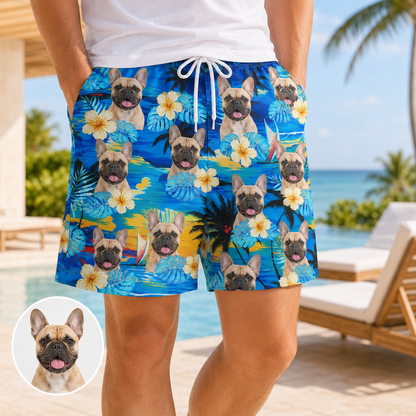 Custom Photo Dog Beach Shorts Personalized Pet Face Swim Trunks for Dog Lovers THUC99