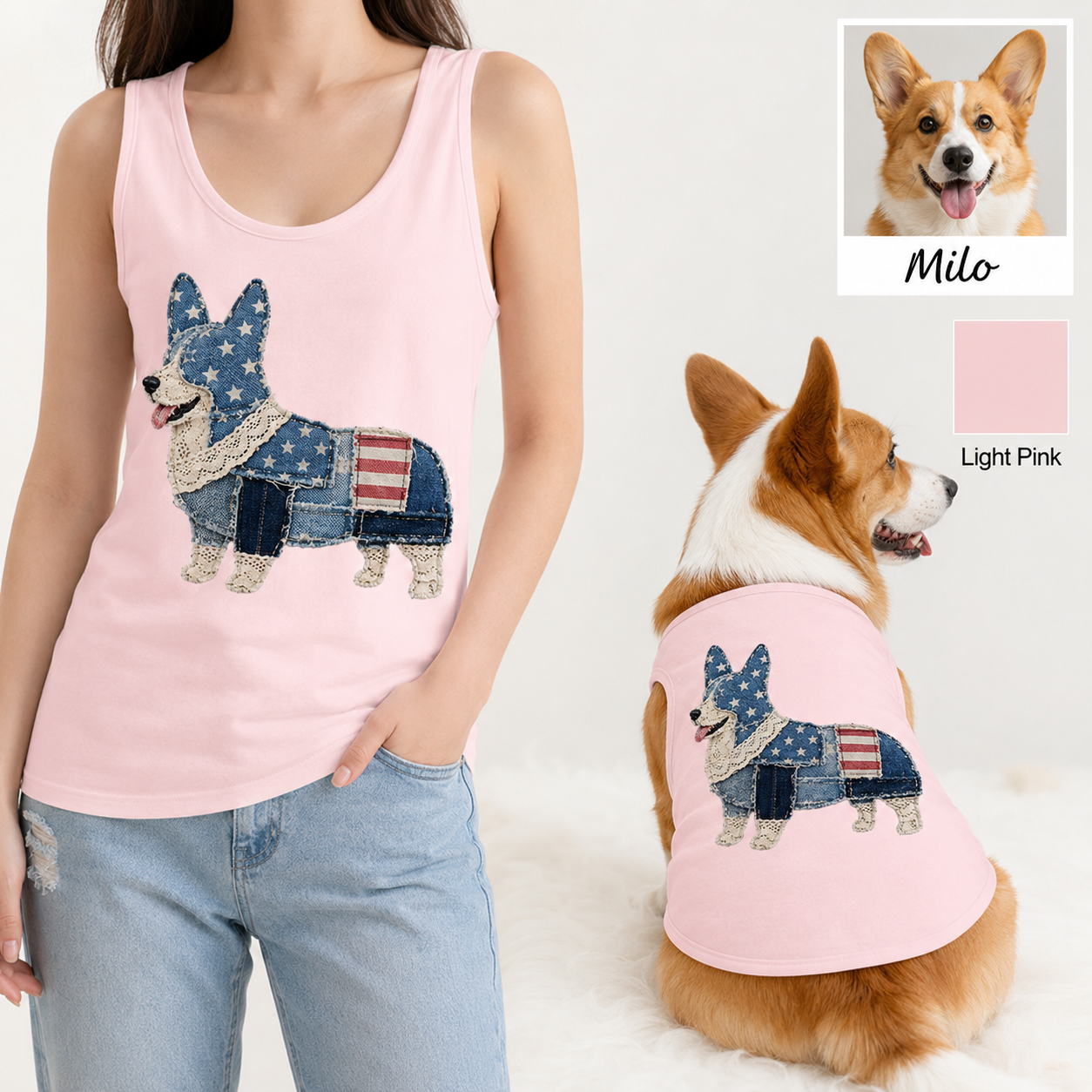 Custom Pet Photo Tank Top Set, Matching Owner and Dog Gift Outfit Gift For Women THUC99