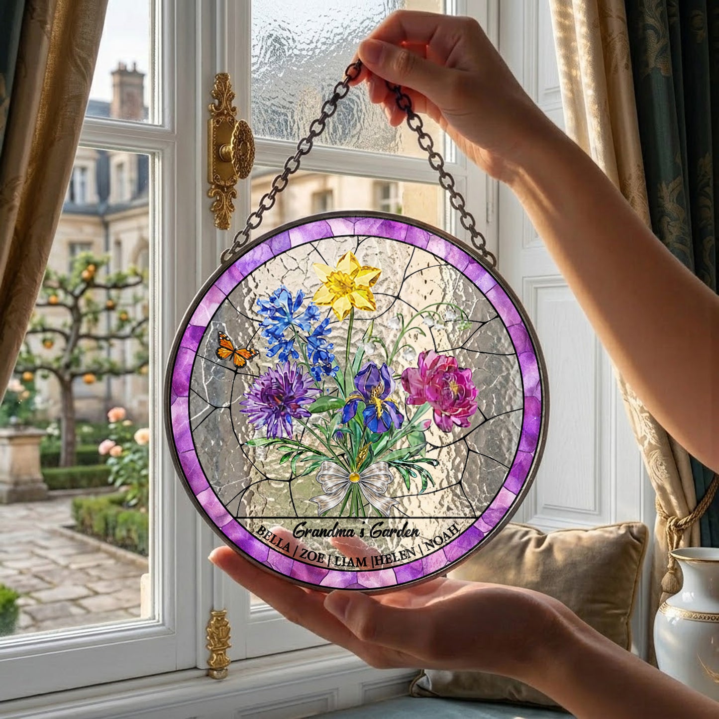 Custom Name Grandma Flower Garden Suncatcher - Personalized Mother's Day Gift THUC99