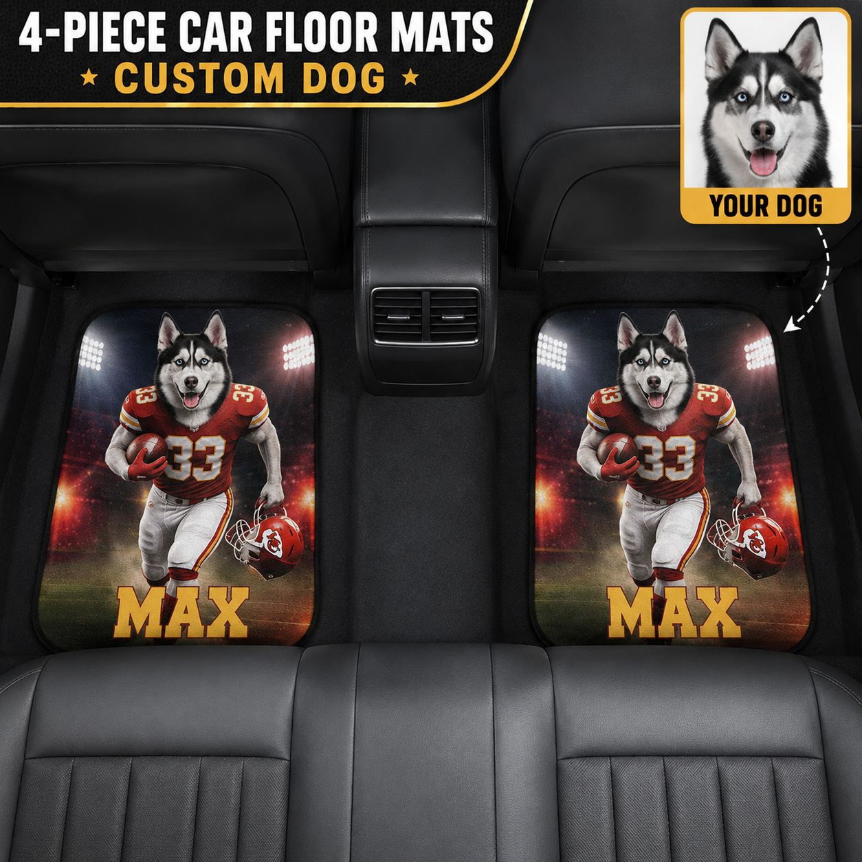 Custom Photo Dog Football Auto Floor Mat Set, Personalized Pet Car Mats, Dog Mom Dog Dad Gift THUC99 (Copy)