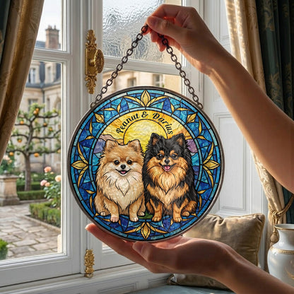 Custom Photo Dog Stained Glass Suncatcher - Personalized Pet Portrait Gift for Dog Mom, Dog Dad THUC99