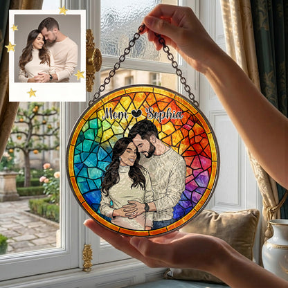 Custom Mom & Baby Photo Suncatcher – Personalized Stained Glass Window Hanging (THUC99)