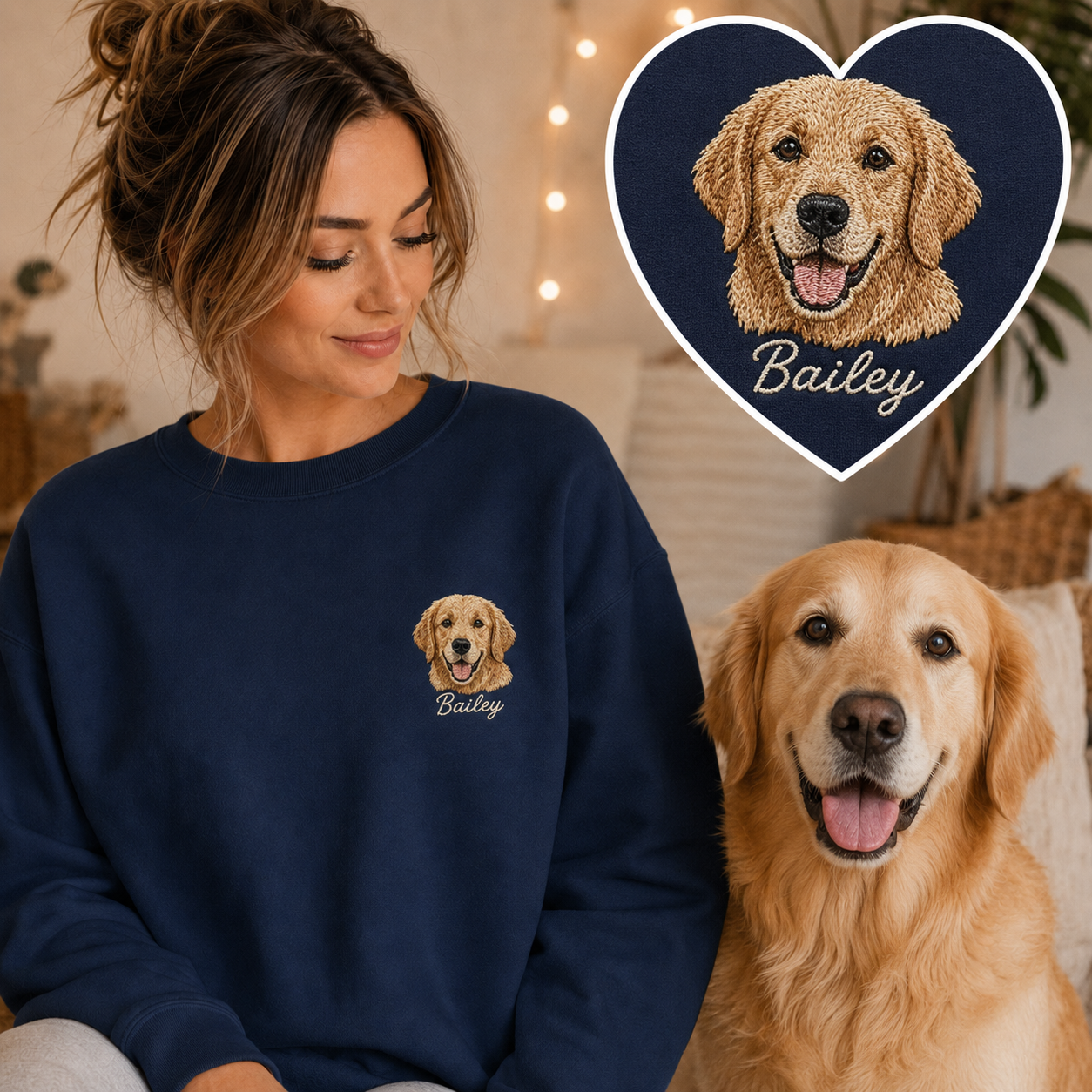 Custom Dog Photo Embroidered Sweatshirt, Personalized Pet Portrait Sweatshirt & Hoodie THUC99 (Copy)