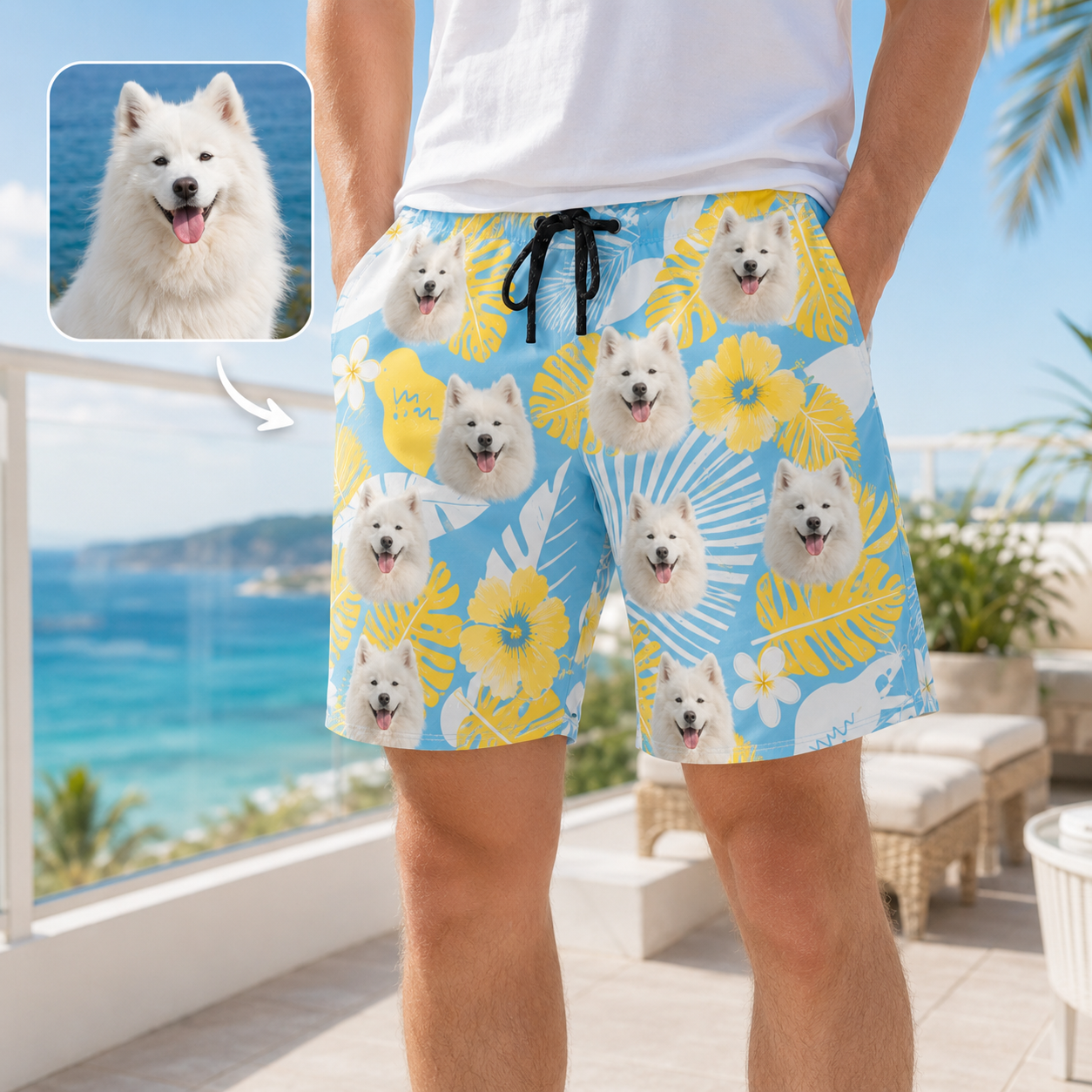 Custom Dog Face Casual Beach Shorts Personalized All Over Print Swim Trunks THUC99