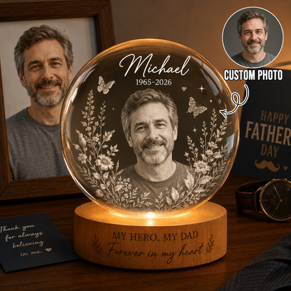 Custom Photo Father Night Light, Personalized Memorial Crystal Ball Lamp For Dad THUC99