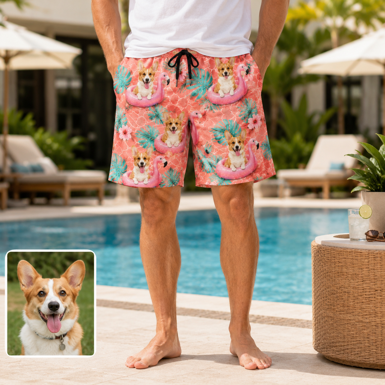 Custom Pet Portrait Beach Shorts Personalized Dog Lover Swim Trunks Gift THUC99