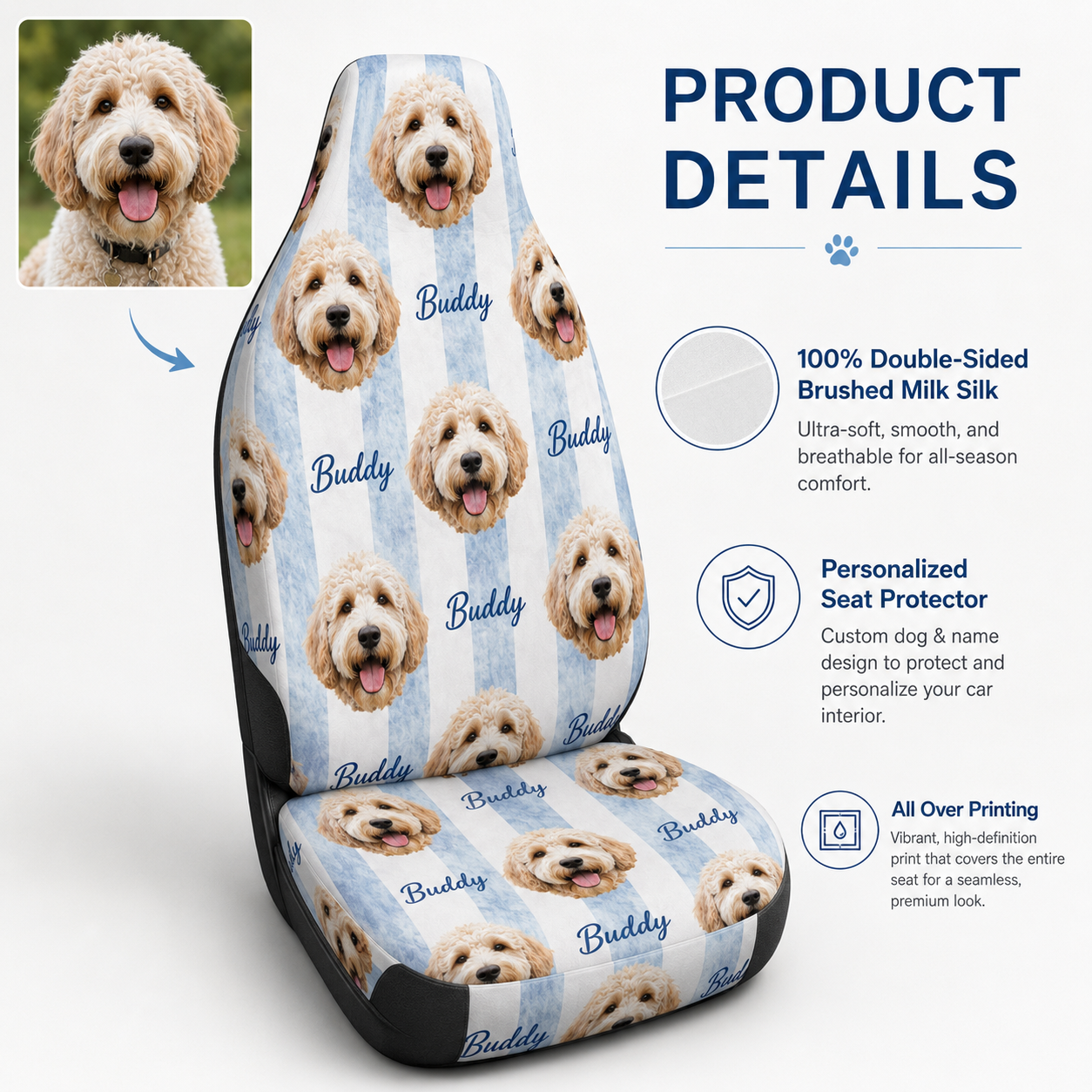 Custom Dog Photo Seat Cover, Personalized Car Seat Protector, Pet Lover Car Decor Gift THUC99