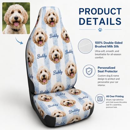 Custom Dog Photo Seat Cover, Personalized Car Seat Protector, Pet Lover Car Decor Gift THUC99