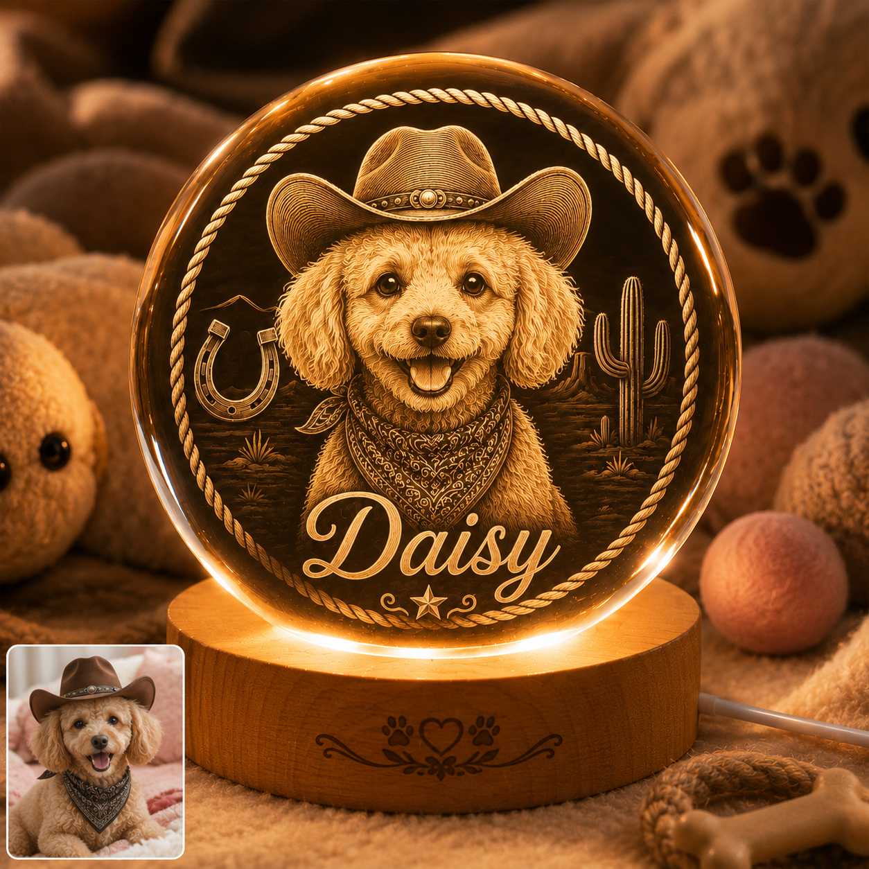 Custom Pet Photo Crystal Lamp, Personalized Dog Crystal Ball Light, Memorial Dog Decor THUC99