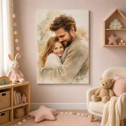 Custom Photo Dad & Daughter Canvas Wall Art - Custom Gift For Dad TOM99