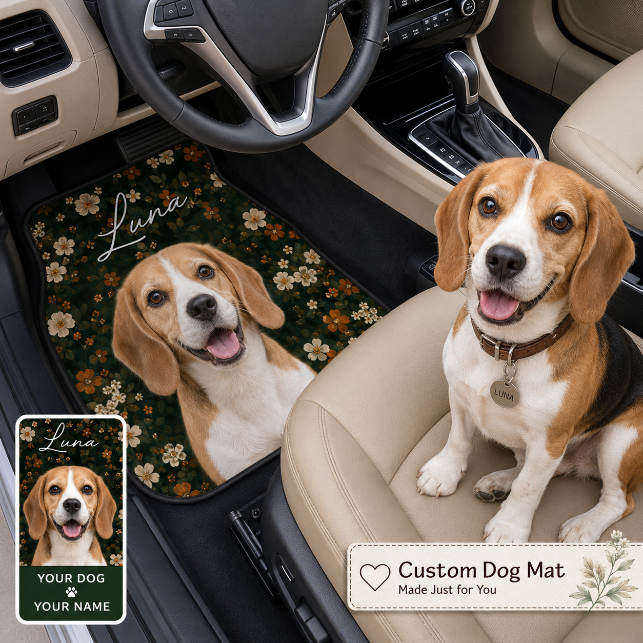 Personalized Dog Portrait Car Floor Mats, Custom Pet Auto Mat Set THUC99