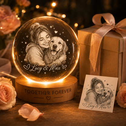 Personalized Pet Memorial Lamp, Custom Dog Crystal Ball Night Light, Dog Photo Keepsake THUC99