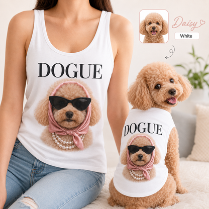 Matching Women’s Dog Mom and Dog Tank Tops, Personalized Pet Photo Shirt Set for Summer Gifts THUC99