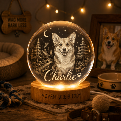 Personalized Pet Memorial Lamp, Custom Dog Crystal Ball Night Light, Dog Photo Keepsake THUC99
