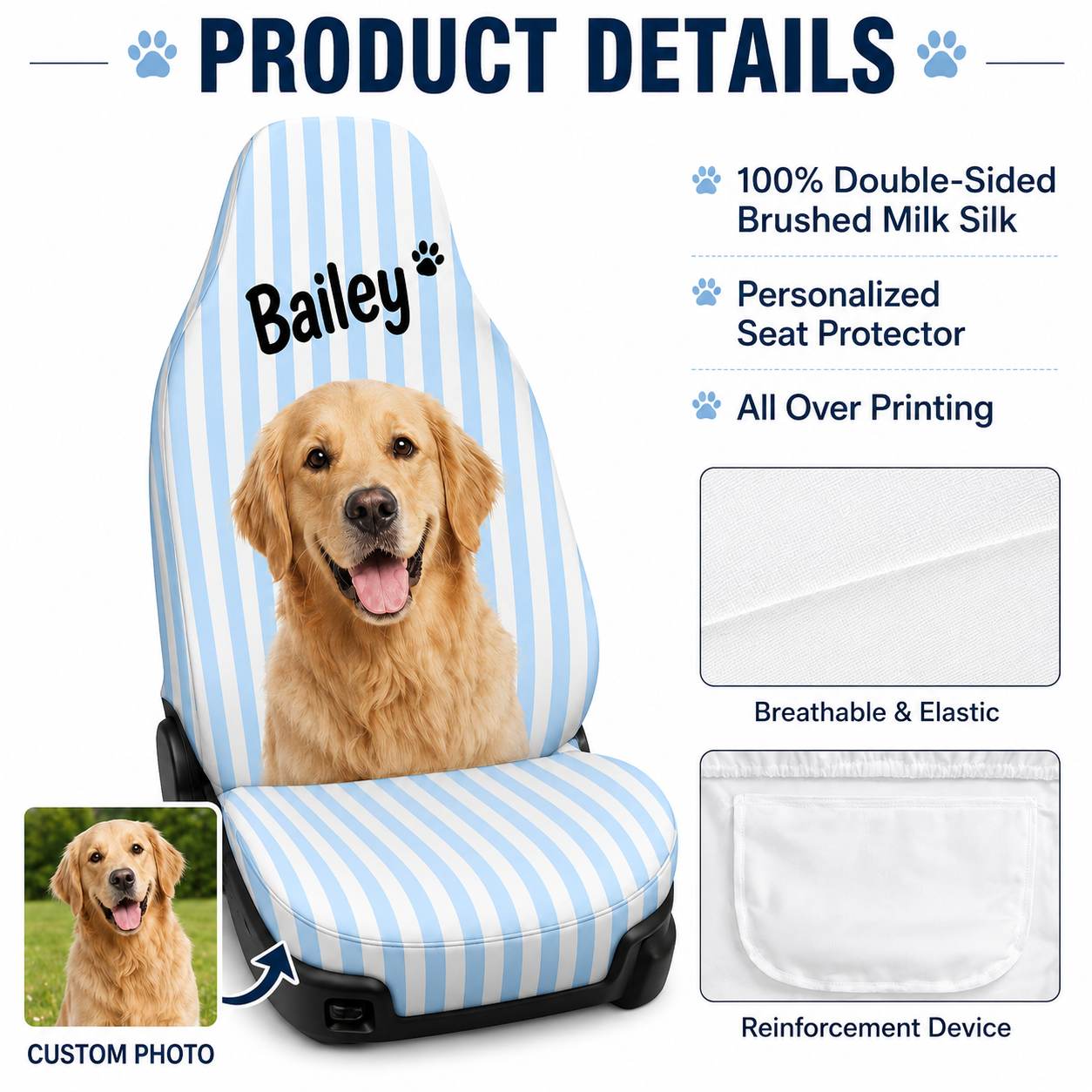 Custom Photo Pet Seat Cover, Personalized Dog Picture Car Seat Protector, Pet Parent Gift THUC99