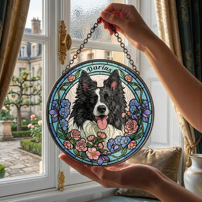 Custom Photo Dog Stained Glass Suncatcher - Personalized Pet Portrait Gift for Dog Mom, Dog Dad THUC99