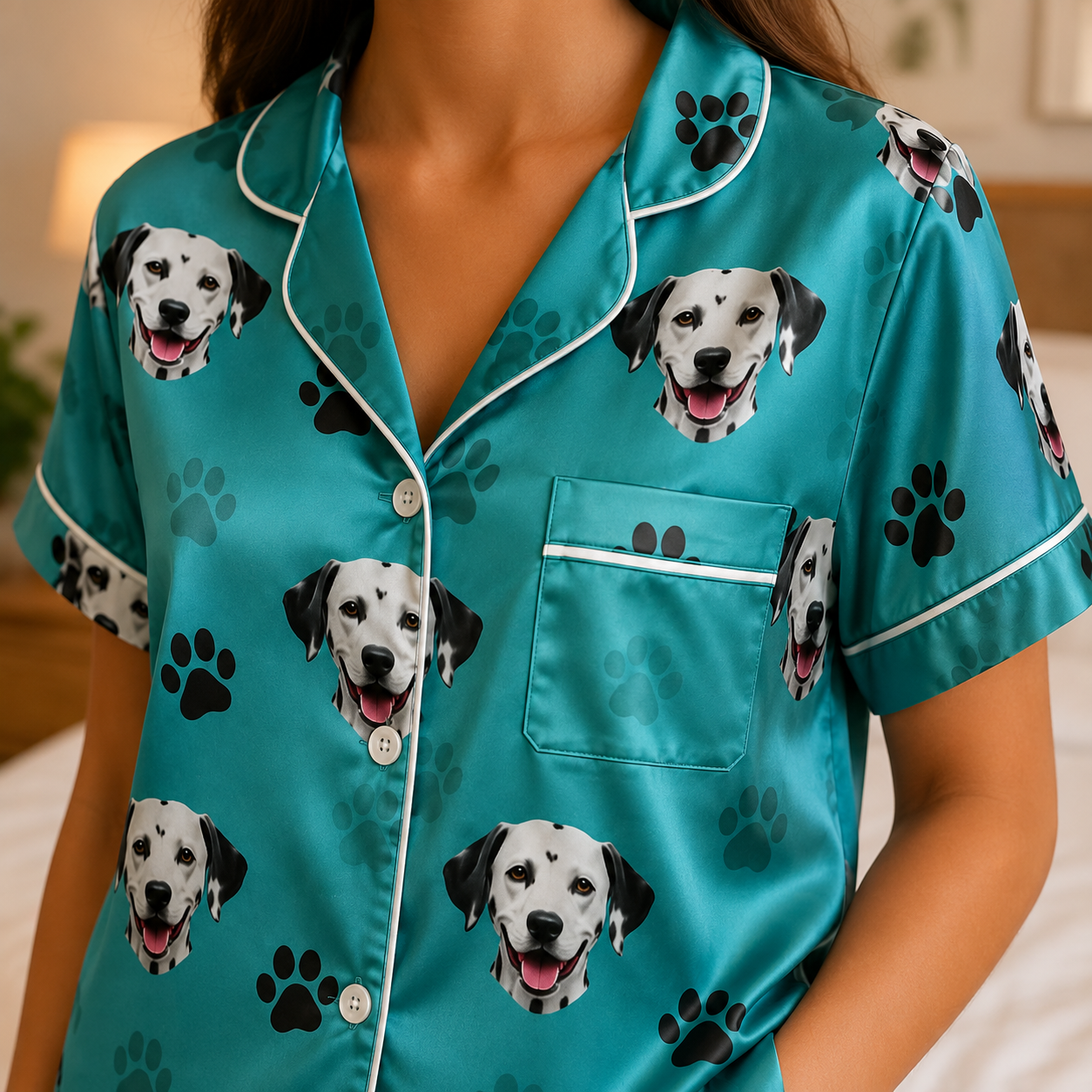 Custom Dog Image Satin Nightwear Set Personalized Pet Lover Sleepwear Gift THUC99