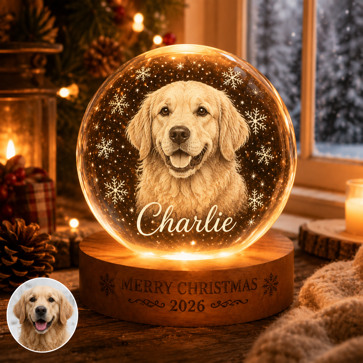 Custom Dog Photo Crystal Lamp, Personalized Pet Crystal Ball Night Light, Dog Memorial Gift THUC99