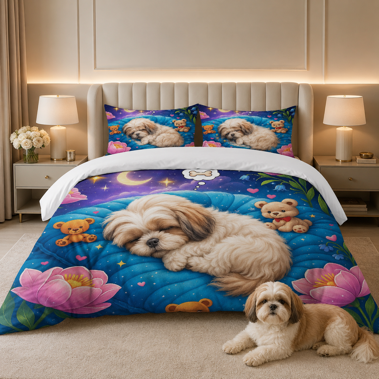 Custom Dog Lover Bedding Set, Personalized Pet Face Bedroom Decor THUC99