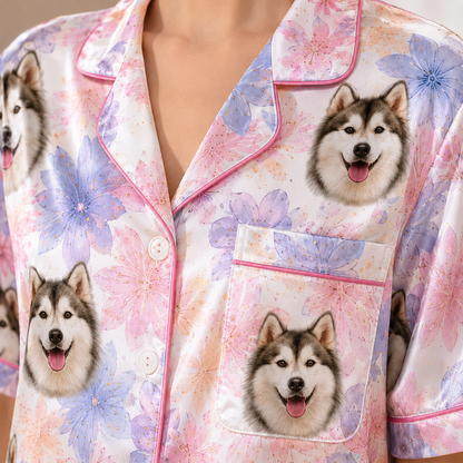 Personalized Pet Face Satin Pajamas Set Custom Dog Photo Gift for Her THUC99