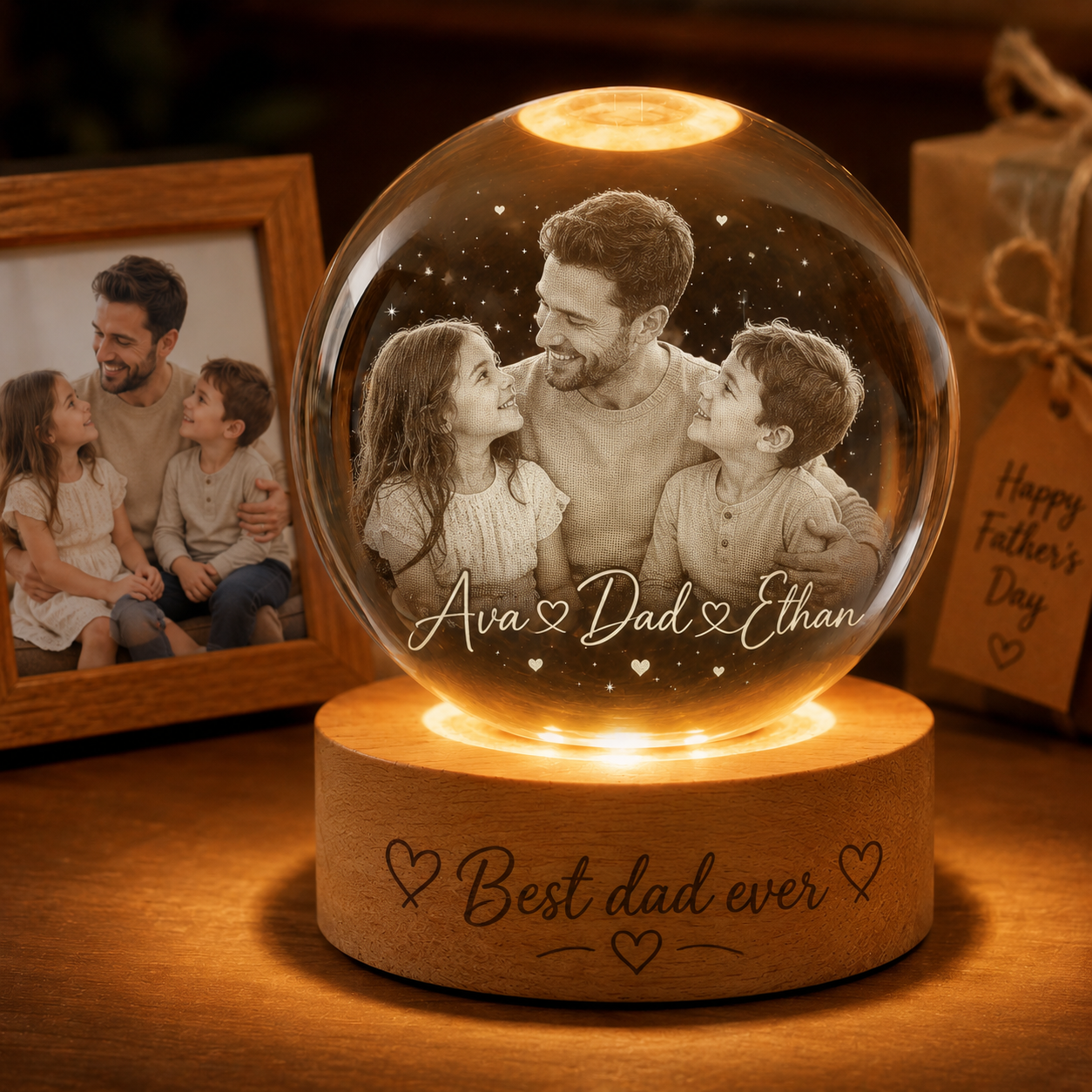 Custom Dad Crystal Night Light, Personalized Family Photo Grandpa Crystal Ball Gift THUC99
