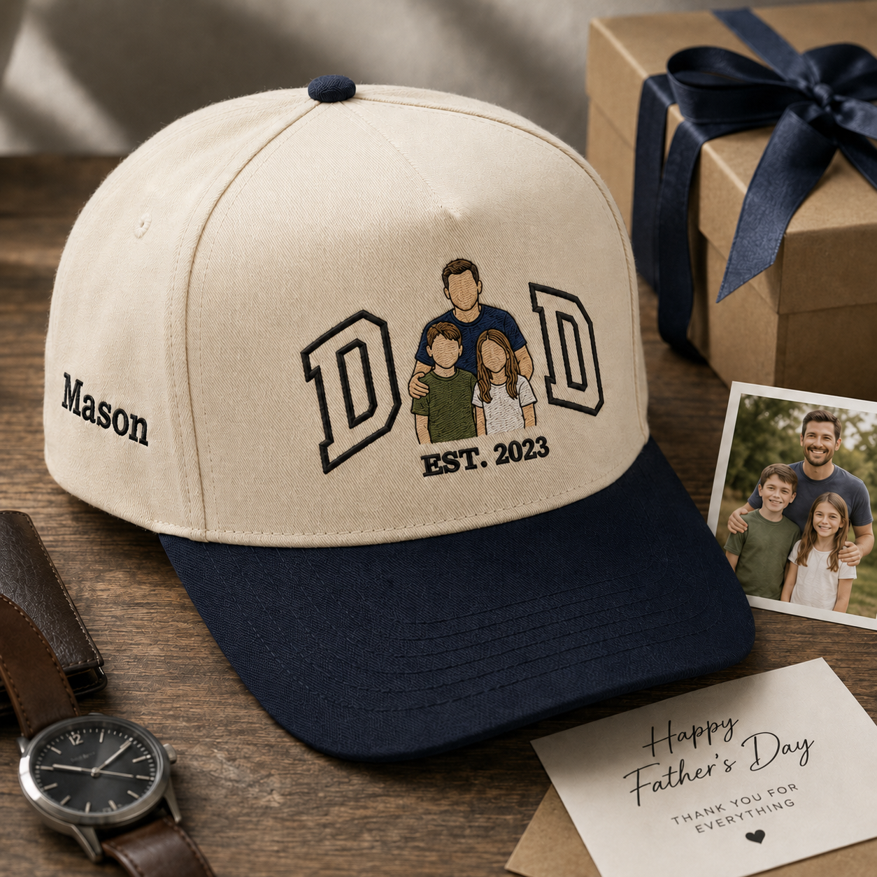 Custom Photo Dad Embroidered Hat, Personalized Cap, Custom Portrait Dad Hat, Father’s Day Gif THUC99