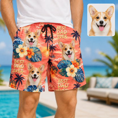 Custom Pet Portrait Beach Shorts Personalized Dog Lover Swim Trunks Gift THUC99