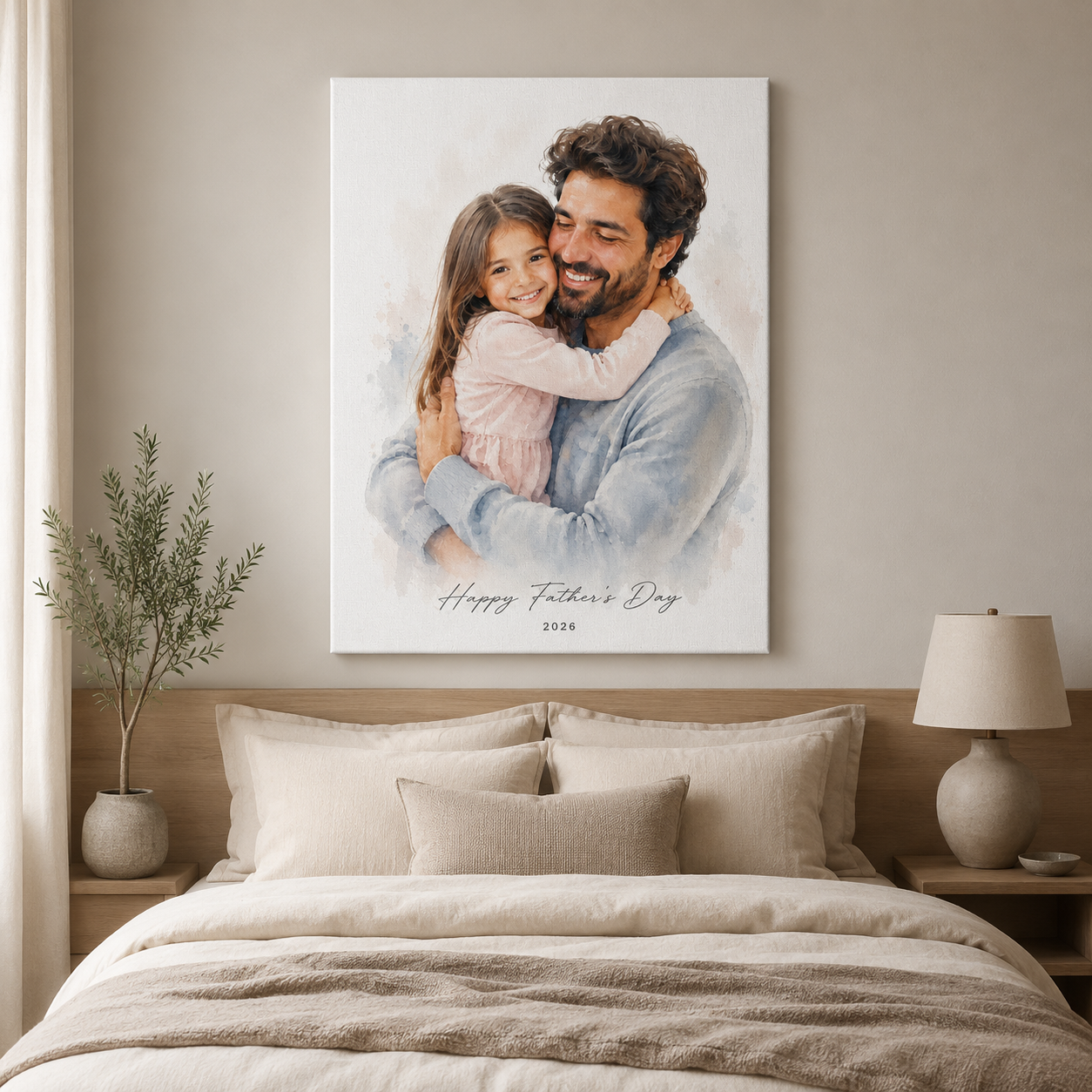 Custom Photo Happy Father's Day By Girl Canvas Wall Art - Custom Gift For Dad TOM99