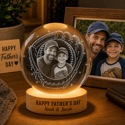 Personalized Dad  Crystal Ball Lamp, Custom Photo Night Light Gift From Kids THUC99