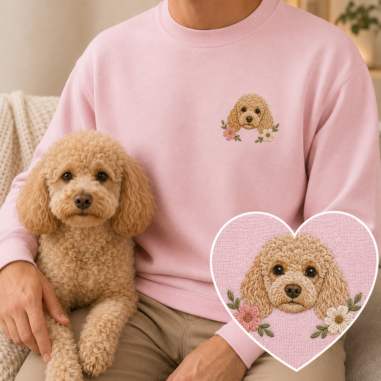 Personalized Pet Portrait Hoodie, Custom Dog Photo Embroidered Sweatshirt THUC99