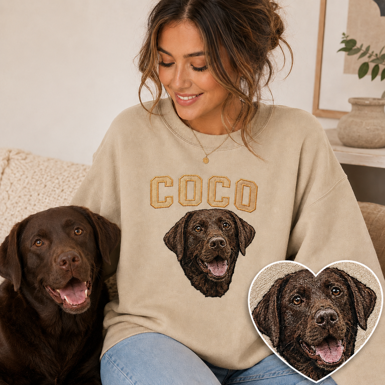 Custom Pet Photo Sweatshirt, Dog Face Embroidered Crewneck & Hoodie THUC99