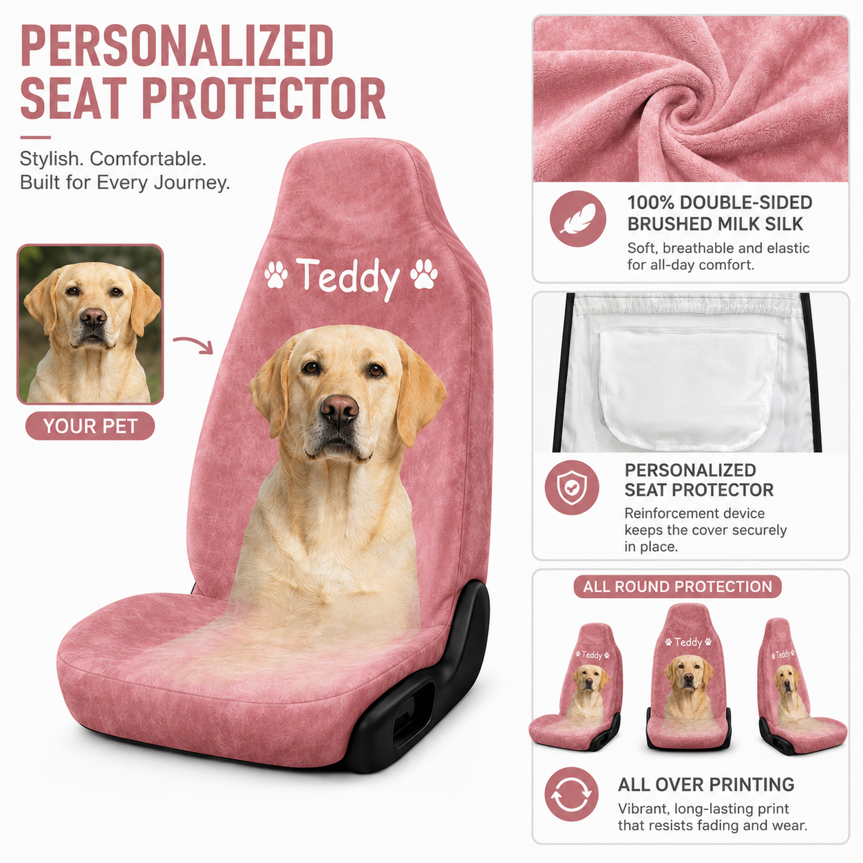 Custom Photo Dog Car Seat Cover, Personalized Pet Seat Protector, Dog Lover Car Interior Gift THUC99